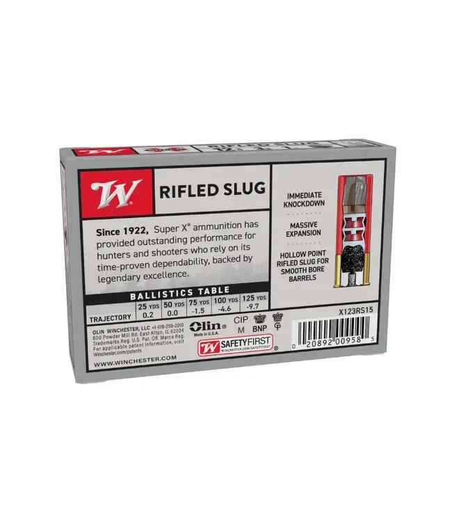 Winchester Super X Ammunition - 12 Gauge, 2 3/4 in, 1600 FPS, 1 oz, Rifled Slug Hollow Point