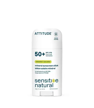 ATTITUDE Attitude Face & Body Sunscreen Stick - SPF 50 for Sensitive Skin, Unscented