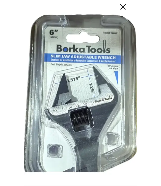 Borka Tools 6" Slim Jaw Adjustable Wrench for Installation/Removing of Suppressors & Muzzle Devices