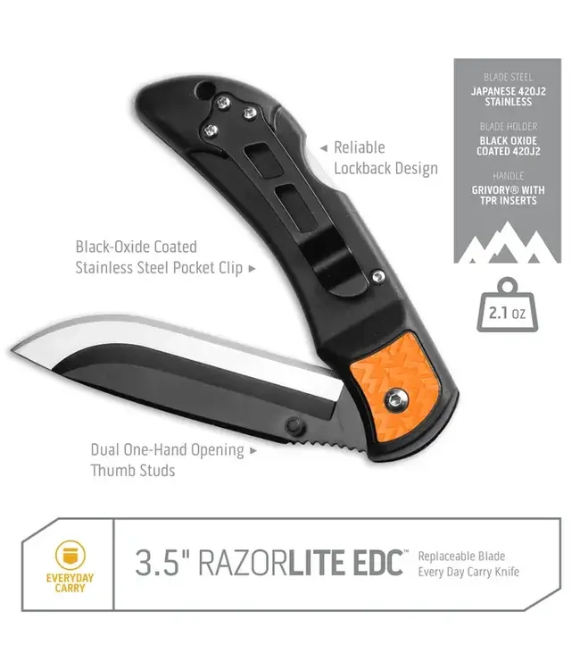 Outdoor Edge 3.5" RazorEDC Lite Replaceable Blade Carry Knife