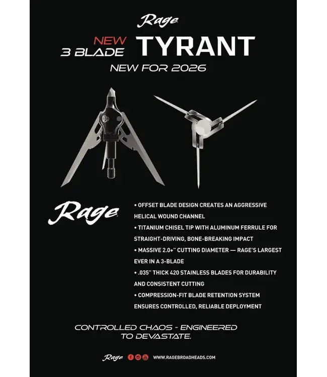 Rage Tyrant 3-Blade 100 Grain Broadheads 3 Pack