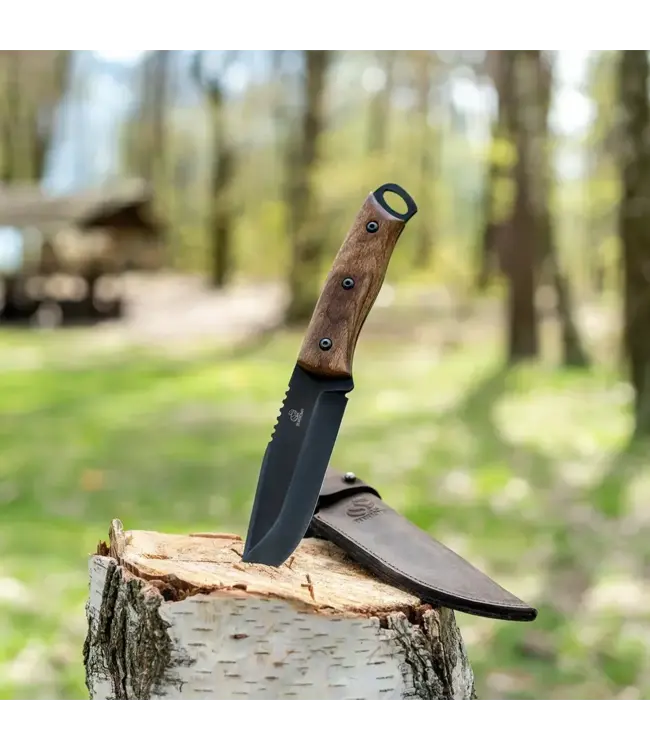 BeaverCraft Bushcraft Knife Dusk – Black Oxide, Leather Sheath