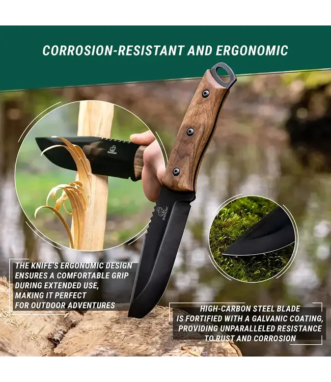BeaverCraft Bushcraft Knife Dusk – Black Oxide, Leather Sheath