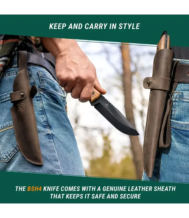 BeaverCraft Bushcraft Knife Dusk – Black Oxide, Leather Sheath