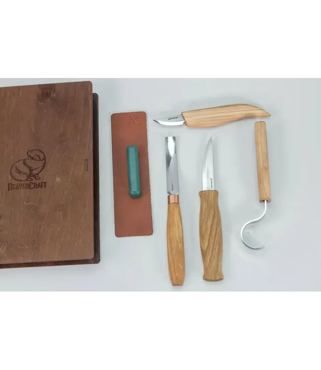 BeaverCraft Spoon & Kuksa Carving Set in Book Case, 4 pcs