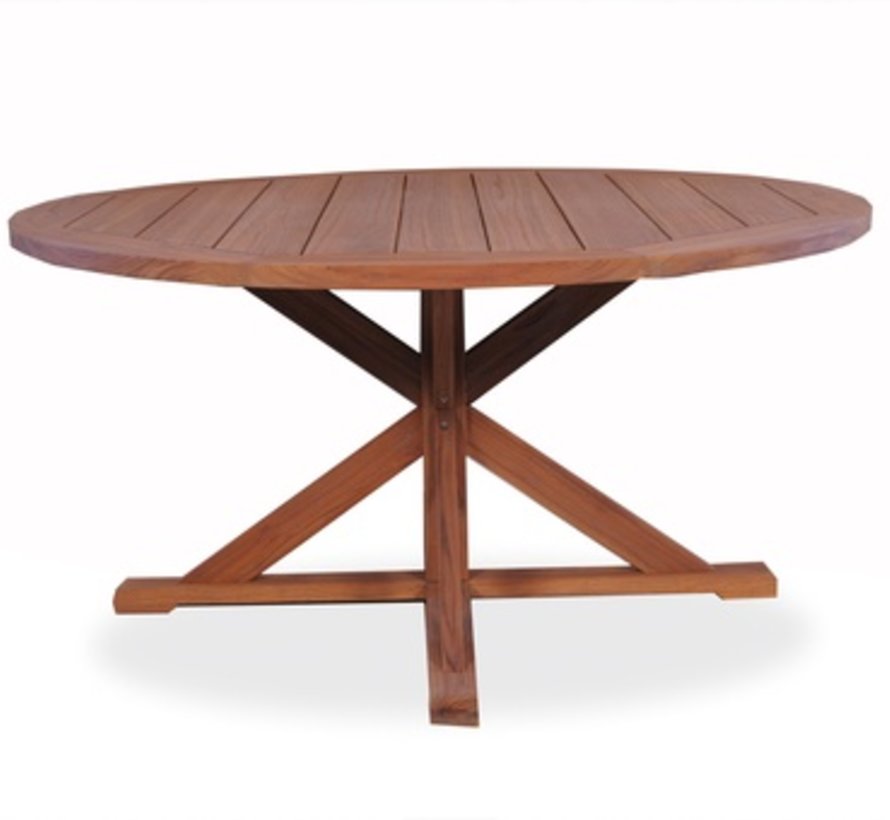 Lloyd Flanders Teak 60 Inch Round Dining Table With Cross Base