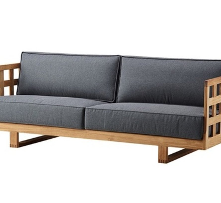 Square 3 Seater Sofa In Teak With Grey Softtoch Cushion