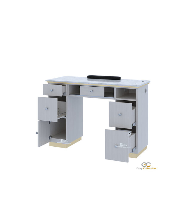 SNS Gray & Gold GD201  Nail Table with LED Hole Lamp