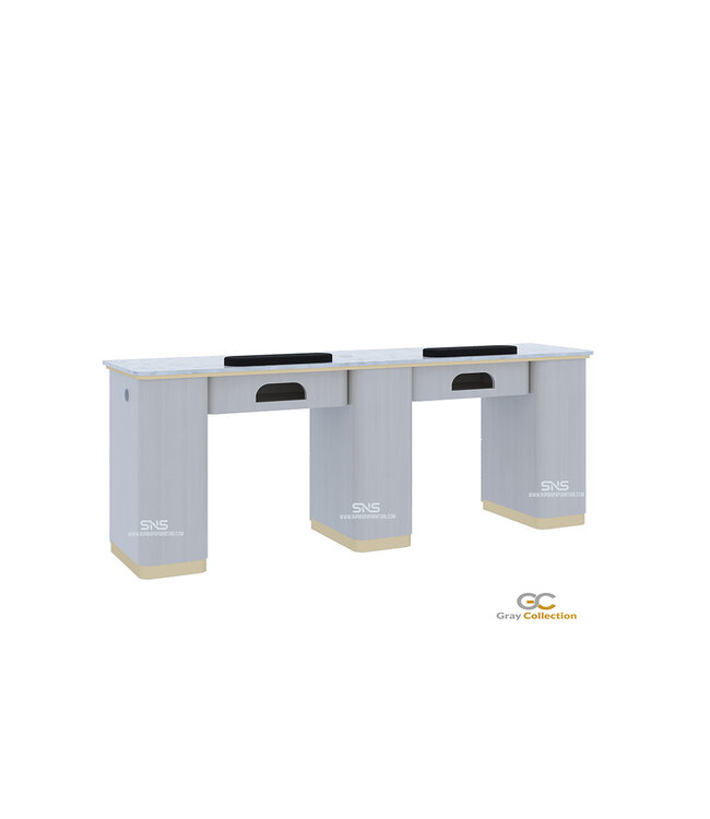 SNS Gray & Gold GD202  Double Nail Table with LED Hole Lamp