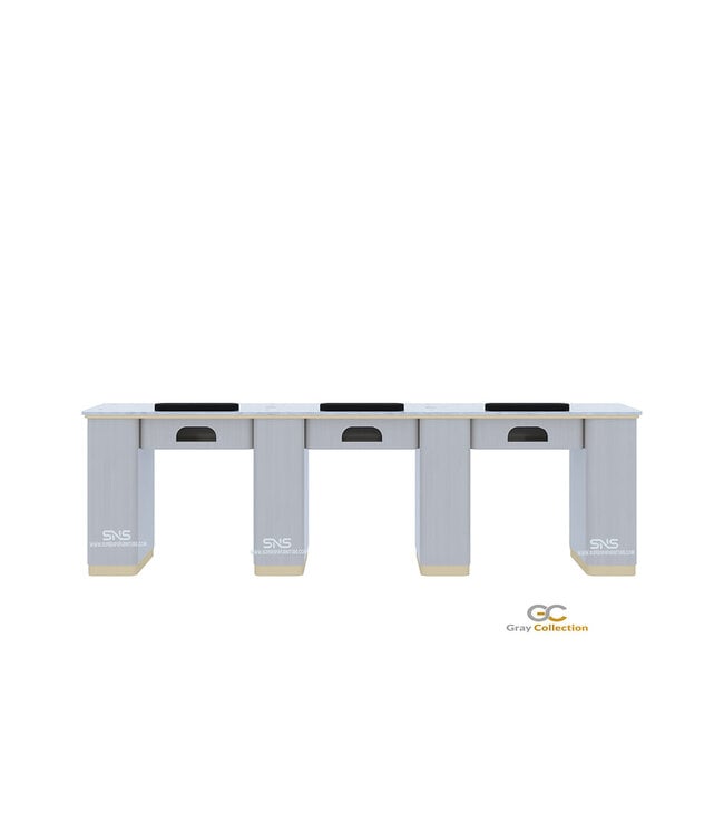 SNS Gray & Gold GD203  Triple Nail Table with LED Hole Lamp