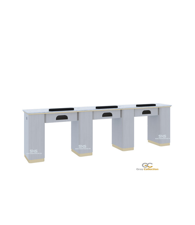 SNS Gray & Gold GD203  Triple Nail Table with LED Hole Lamp