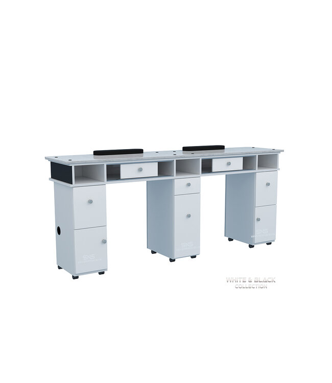 SNS White & Black  WB904 Double Nail Table  with LED Hole Lamp