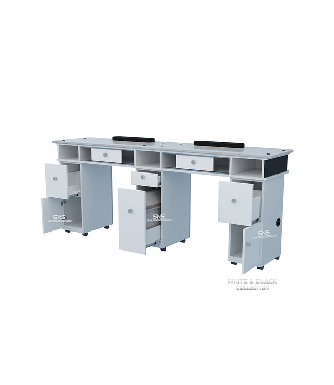 SNS White & Black  WB904 Double Nail Table  with LED Hole Lamp
