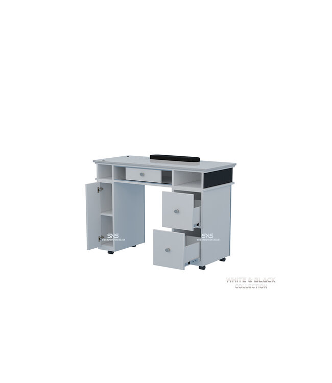 SNS White & Black WB907 Nail Table with LED Hole Lamp
