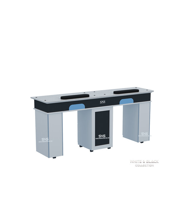 SNS White & Black WB908  Double  Nail Table with LED Hole Lamp