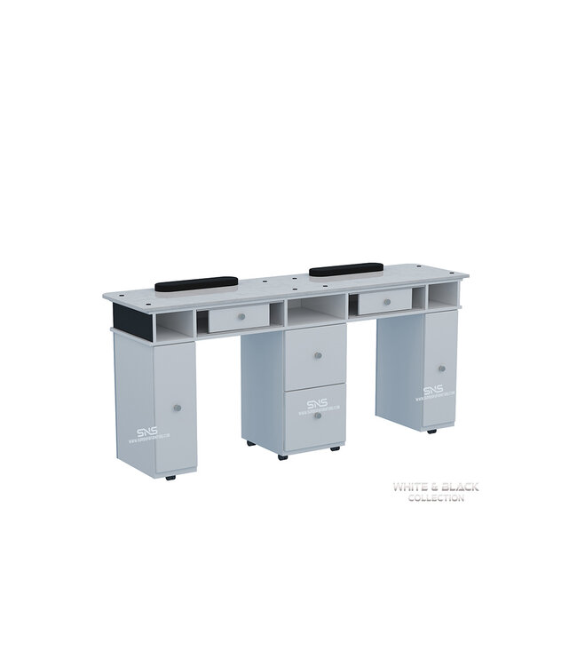 SNS White & Black WB908  Double  Nail Table with LED Hole Lamp