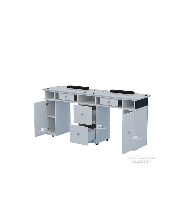 SNS White & Black WB908  Double  Nail Table with LED Hole Lamp