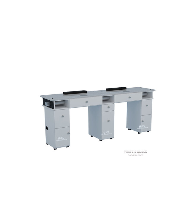 SNS White & Black WB909  Double Nail Table  With PIPE