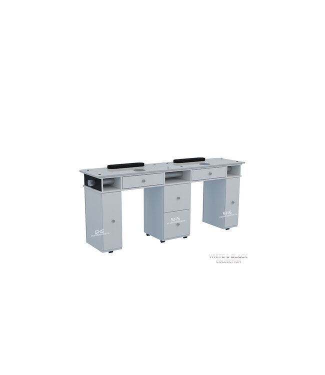 SNS White & Black  WB910  Double Nail Table  With PIPE