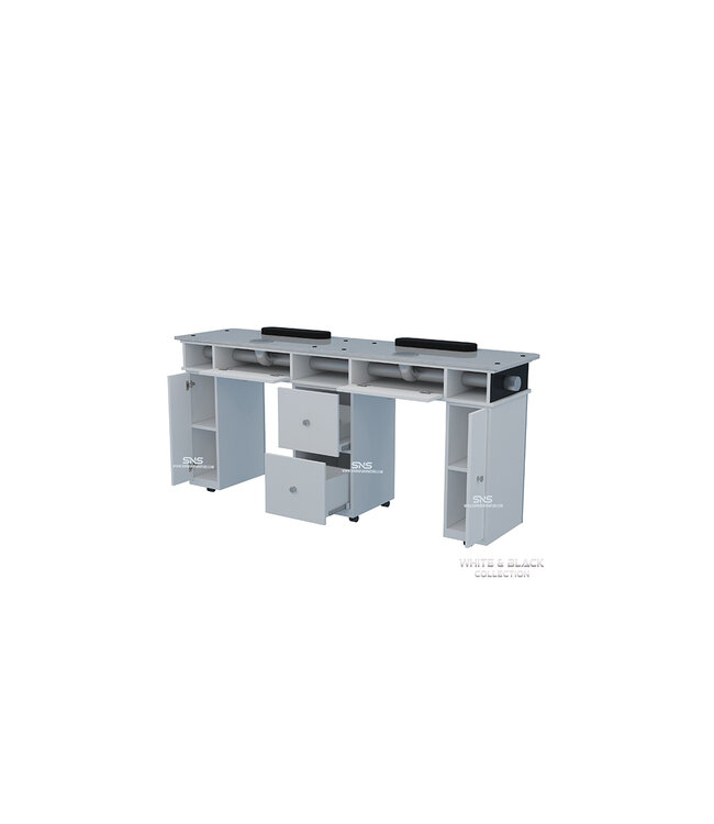 SNS White & Black  WB910  Double Nail Table  With PIPE