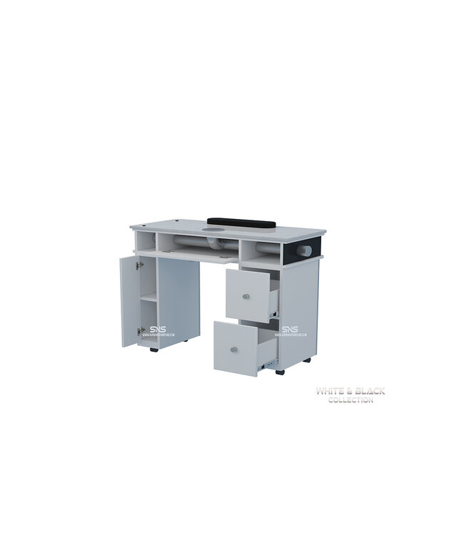 SNS White & Black WB912 Nail Table With PIPE