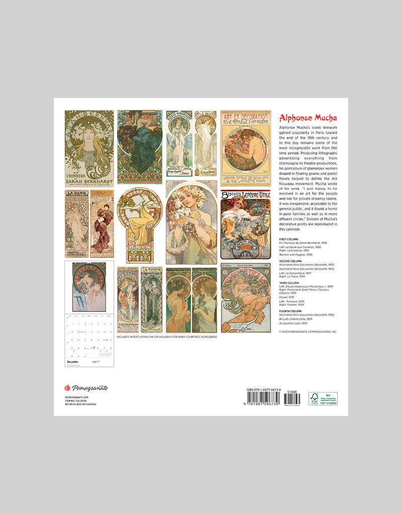 Alphonse Mucha 2024 Wall Calendar Poster House Shop