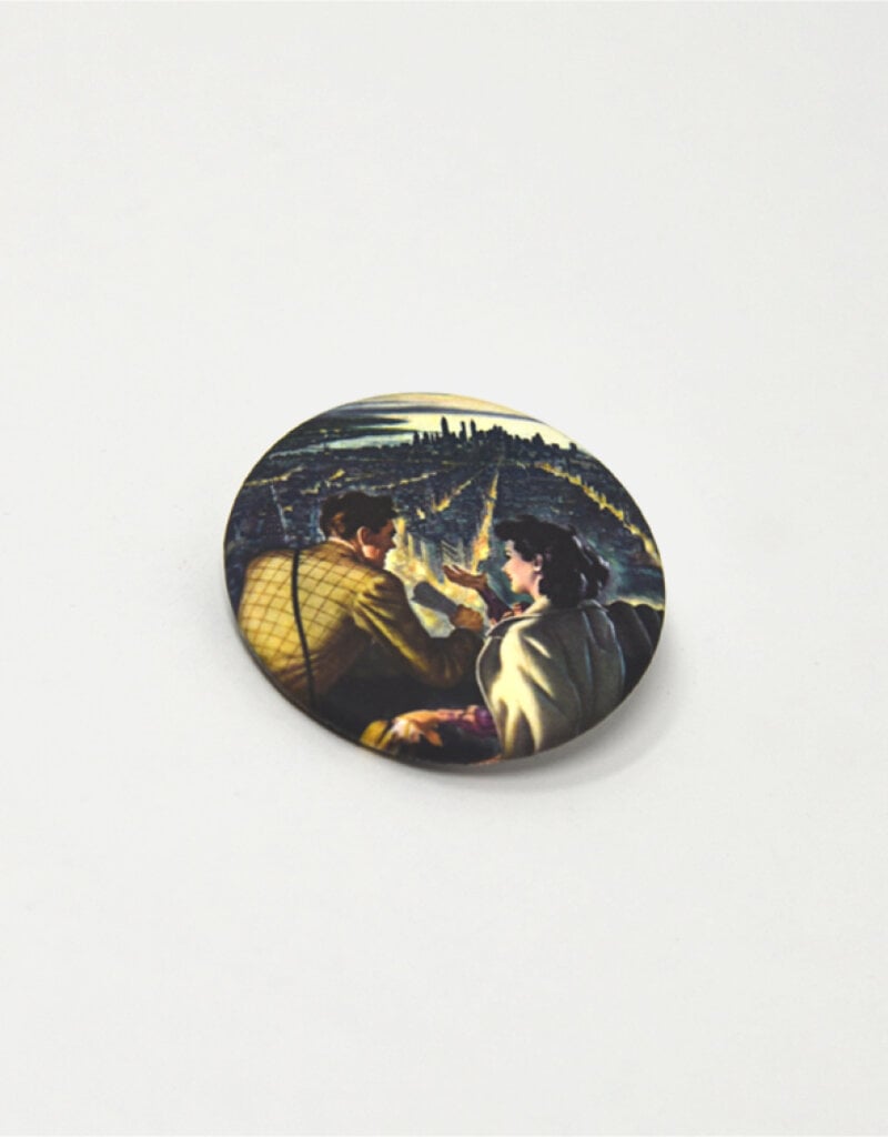 New York Go by Train Button Pin