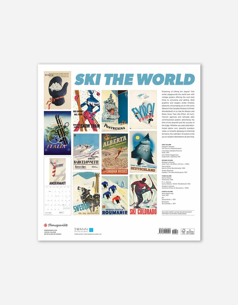 Ski the World 2025 Wall Calendar