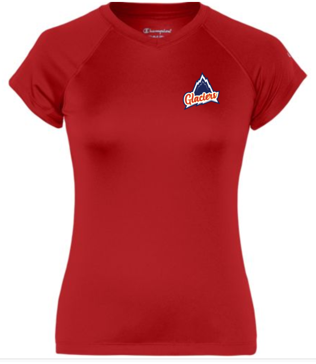 GLACIERS CHAMPION WOMENS V-NECK SHIRT SHIRT RED 2657TL