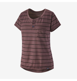 Patagonia Women's Cap Cool Henley Jersey Furrow Stripe: Dusky Brown