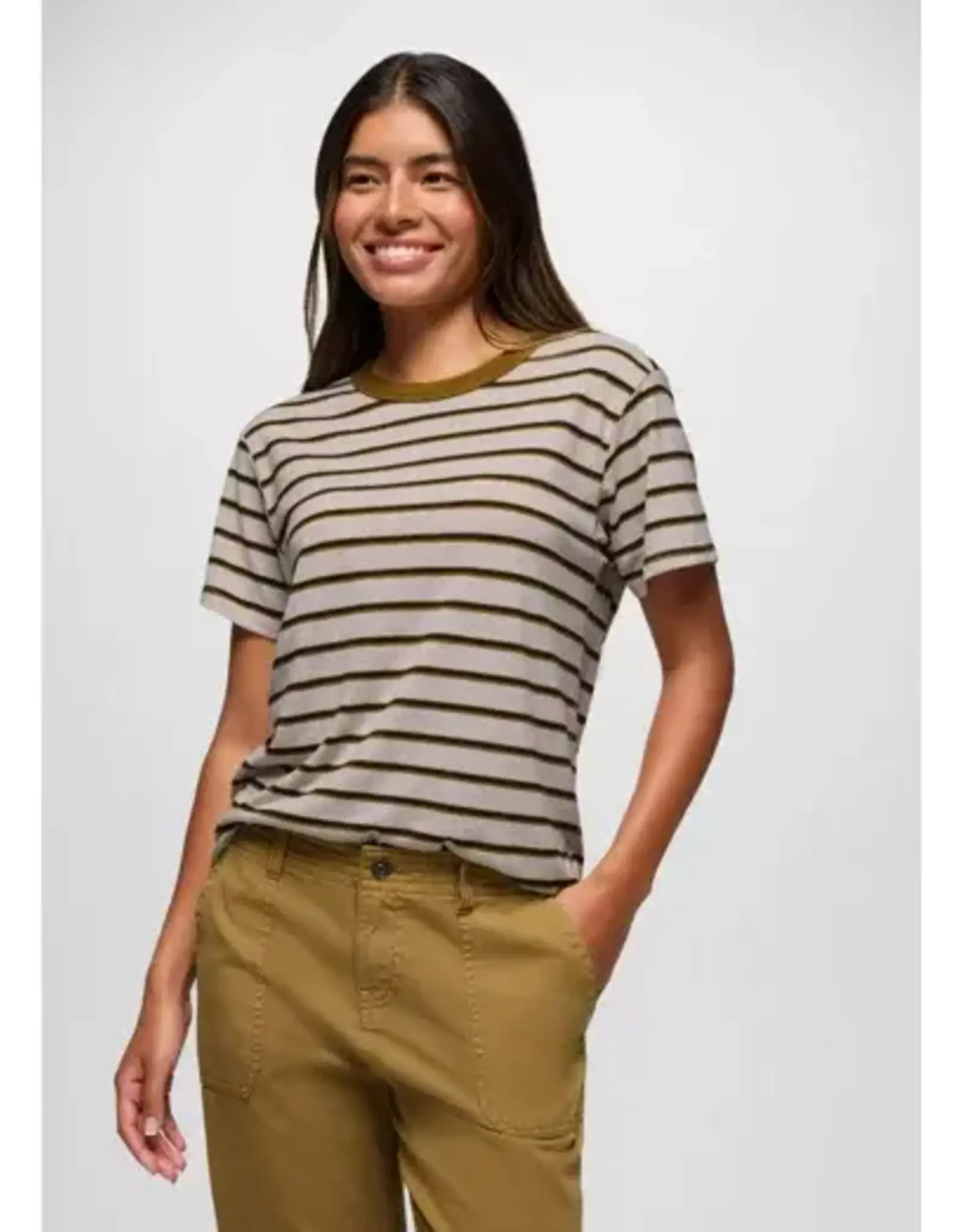 prAna Cozy Up SS Crew Womens  Retro Olive Stripe *DISCONTINUED*