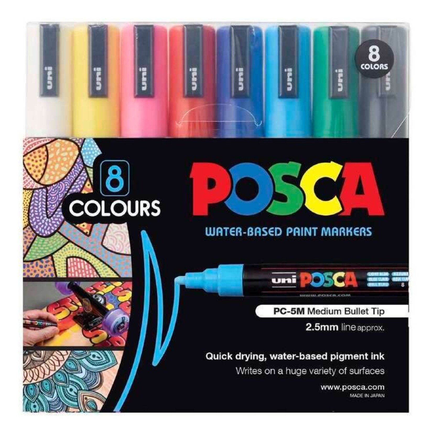 Marker Uni-Posca Pc5m Assorted Pack of 8's