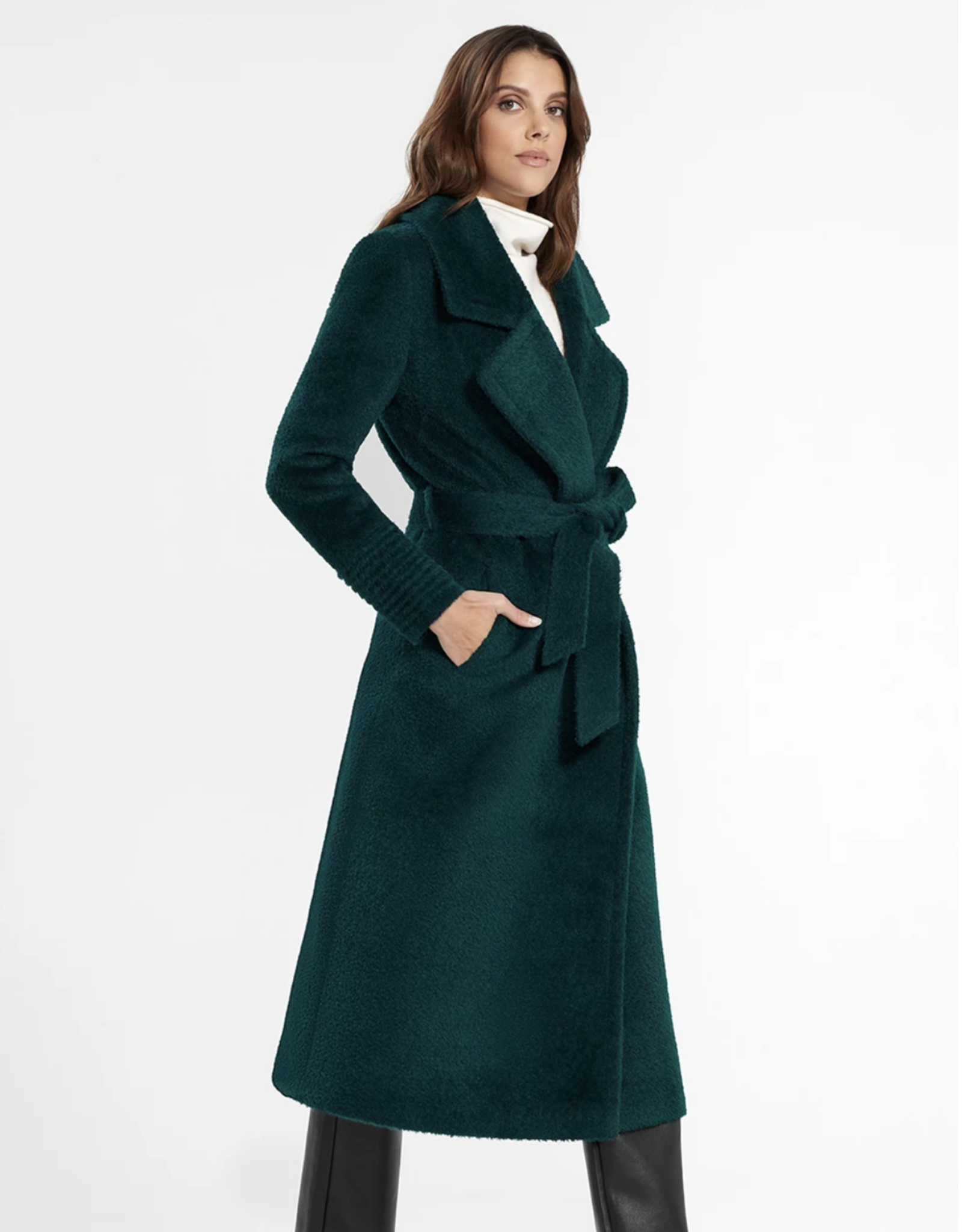 Sentaler Boucle Wrap Coat Emerald - STUDIO S FASHION HOUSE