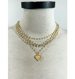 French Kande Micro Pearl Strands Gold Necklace