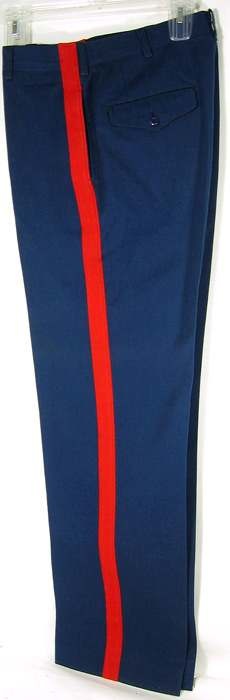 navy blue pants with red stripe