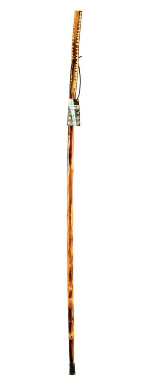 55" Carved Handle Wooden Hiking Stick w/Black Paracord Hand Strap