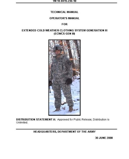 Operator's Manual for Extended Cold Weather Clothing System Generation III
