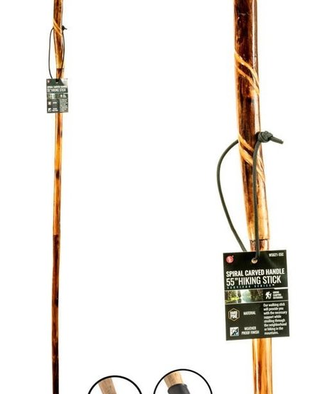 55" Carved Spiral Handle Wooden Hiking Stick w/Black Paracord Hand Strap