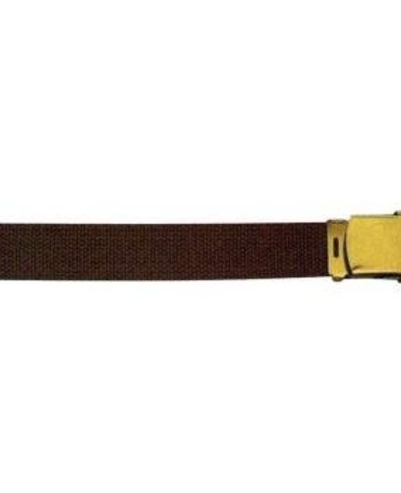 Brown Military Web Belt with Gold Buckle