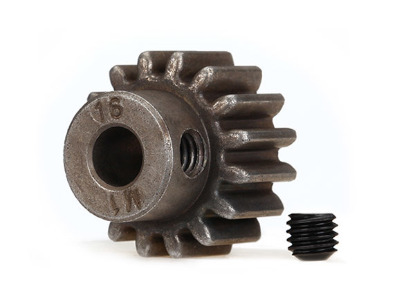 Traxxas 6489X  Gear, 16-T pinion (1.0 metric pitch) (fits 5mm shaft)/ set screw (for use only with steel spur gears)