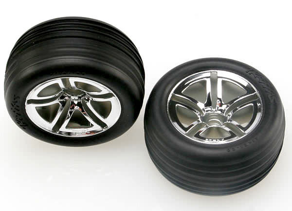 Traxxas Tires & wheels, assembled, glued (2.8') (Twin-Spoke wheels, Alias ribbed tires, foam inserts) (nitro front) (2)