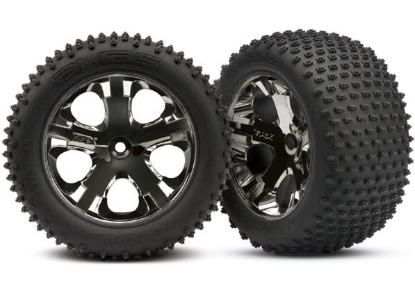 Traxxas 3770A Tires & wheels, assembled, glued (2.8') (All-Star black chrome wheels, Alias tires, foam inserts) (rear) (2) (TSM rated)