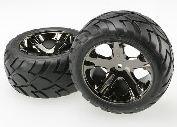 Traxxas 3773A Tires & wheels, assembled, glued (All Star black chrome wheels, Anaconda tires, foam inserts) (electric rear) (1 left, 1 right)