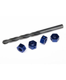 Traxxas Wheel adaptors, 12mm hex, 6061-T6 aluminum (blue-anodized) (4)/ screw pins (4)/ drill bit, 0.25 inch (for 6mm shafts) (requires #6451 (x2), #6452 (x2), #6439, #6455, #5117 (x3))