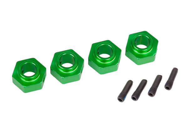 Traxxas Wheel hubs, 12mm hex, 6061-T6 aluminum (green-anodized) (4)/ screw pin (4)