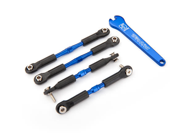 Traxxas 3741A Turnbuckles, aluminum (blue-anodized), camber links, front, 39mm (2), rear, 49mm (2) (assembled w/rod ends & hollow balls)/ wrench