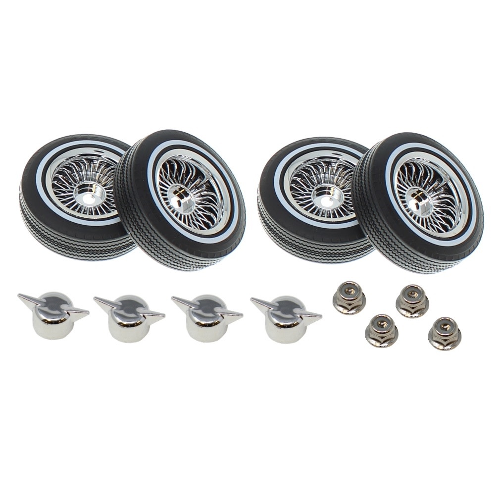 Redcat Racing RER13882 low profile lowrider tire with white wall, foam, Chrome wheel, knock off & nuts 4pcs Not Glued