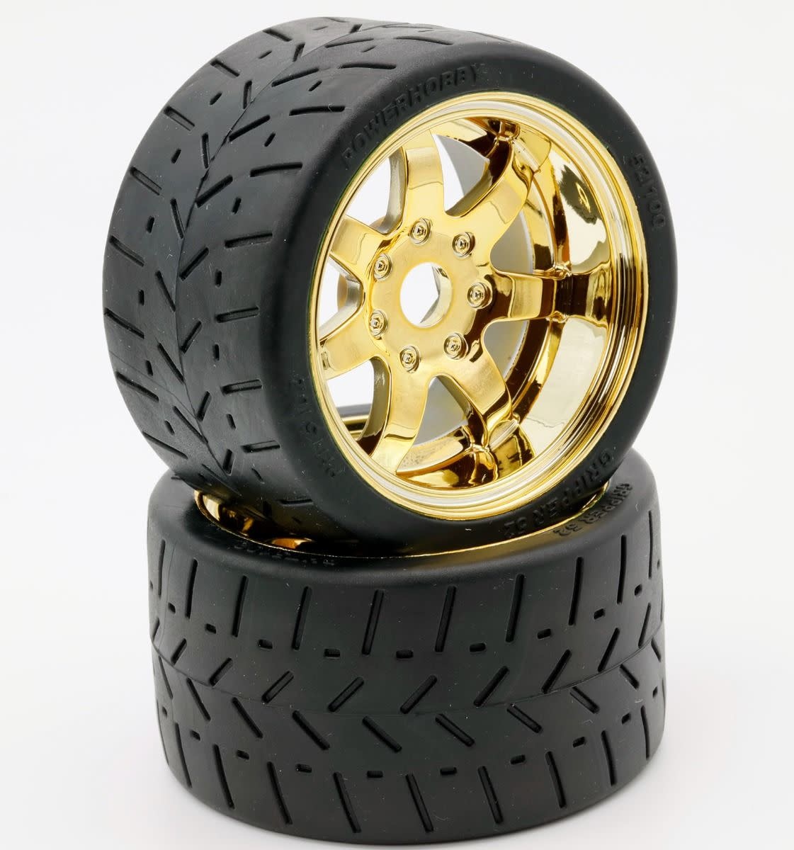 Power Hobby power Hobby 1/8 Gripper 54/100 Belted Mounted RC Tires 17mm Gold Wheels