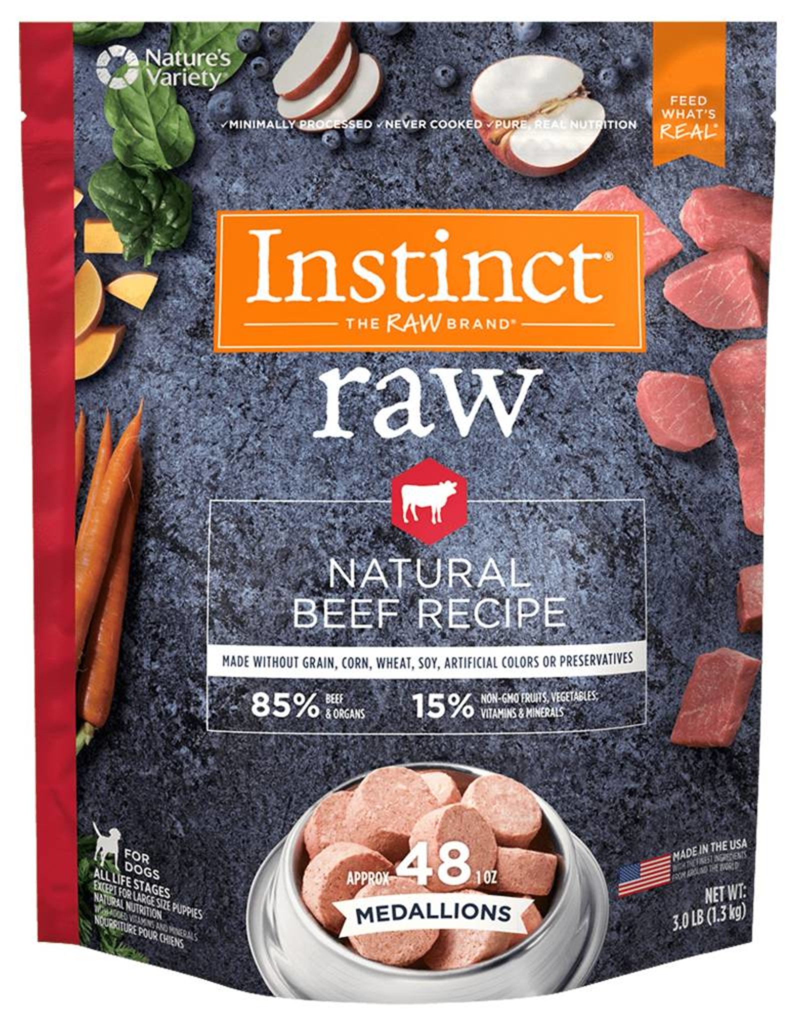 Nature's Variety Nature's Variety Instinct Frozen Raw Medallions Grain-Free Natural Beef Recipe Dog Food 3 lb