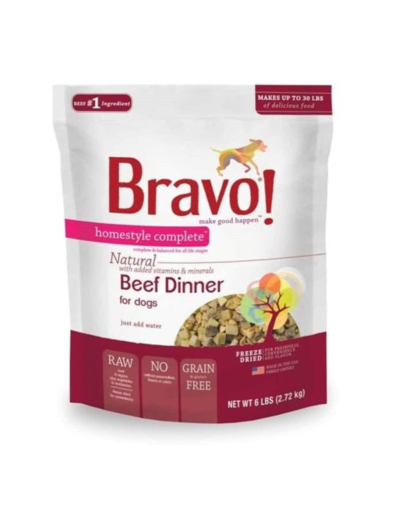 Bravo Pet Food Bravo! Homestyle Complete Beef Dinner Grain-Free Freeze-Dried Dog Food- 6 LB.